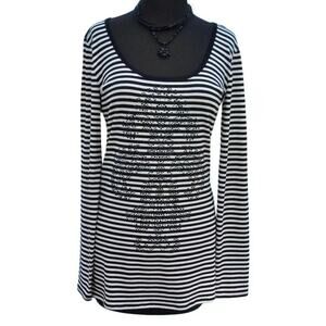 Cache Rhinestone Embellished Top New Stretch Scoop Neck Open Back $88 NWT B & W